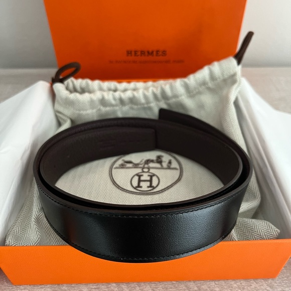 NEW Hermes Men's Reversible Leather Belt Black Chocolate Brown